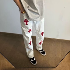 【有货】DK53-批58新款彩色拼皮十字架长裤直筒宽松阔腿牛仔裤男，男装皮裤，星座603-2