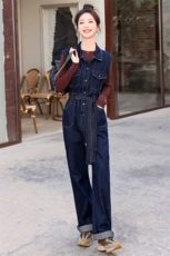 2024新款上衣连体裤裤子套装牛仔时尚气质两件套，女装连体裤，瑶迪