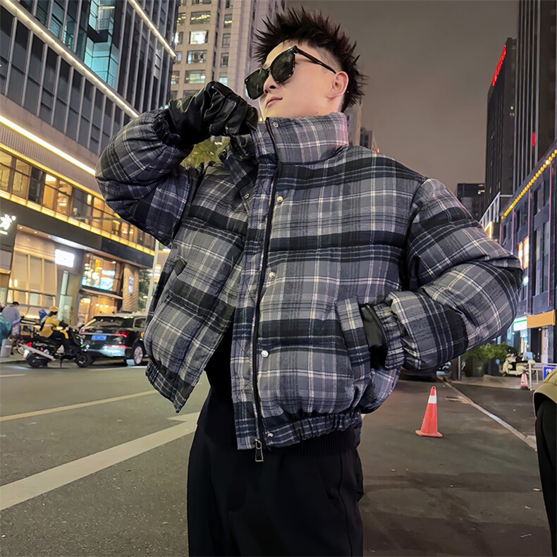 AY155/P138控178冬季社会小伙立领百搭复古格子短款棉服男图首2，男装棉衣，星座305B-1