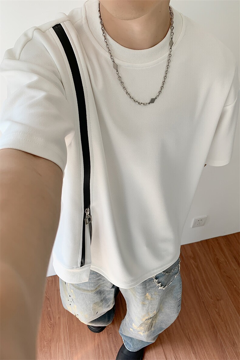 时装周夏季拉链撞色开叉圆领设计款男装短袖T恤夏装半袖S414-特33,男装T恤,电商A233-1