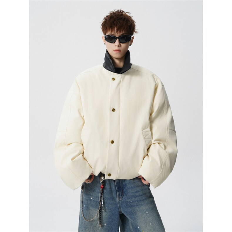 706-LK6578-P108现货冬季高级感防风保暖棉布拼接皮领棉服,男装棉衣,星座706
