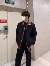 格子拼接假两件外套男潮牌痞帅翻领夹克时尚情侣513AJK2454P60，男装夹克，星座513A