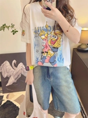 海绵宝宝图案圆领T恤百搭简约，女装T恤，湘姗