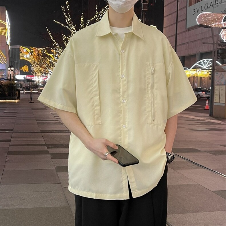 新款工装短袖衬衫夏季痞帅休闲百搭宽松衬衣男女A2239-P42,男装T恤,星座208-5