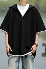 8XL-M假两件短袖卫衣连帽t恤男夏季薄款宽松大码学生半袖DT007P48，男装T恤，电商B312