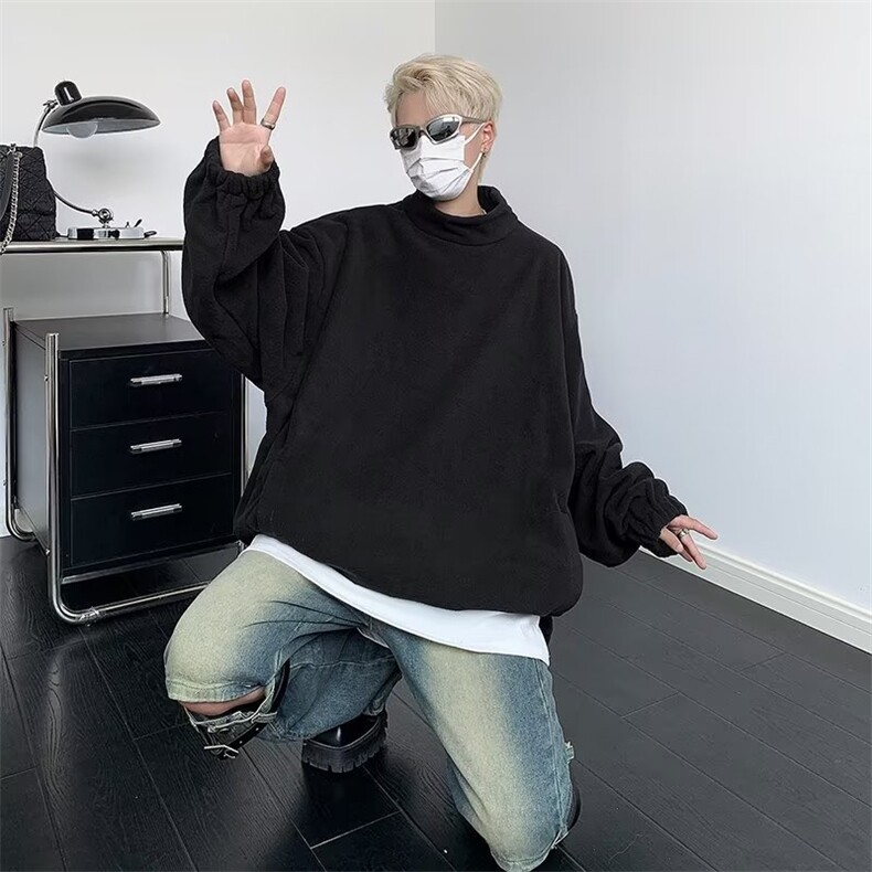 危机青年摇粒绒卫衣男秋冬季半高领日系宽松休闲WZ92-P45,男装卫衣,星座1109-3