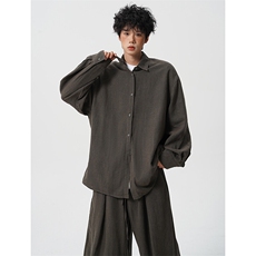 8XL-M麻天丝套装慵懒宽松衬衫抽绳阔腿裤夏季薄款防晒衣男TZ111，男装衬衫，电商D206-1