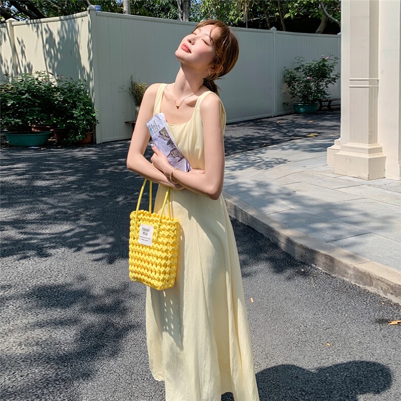 法式方领吊带连衣裙女夏季2025新款气质裙子正式场合高级感长裙潮图片