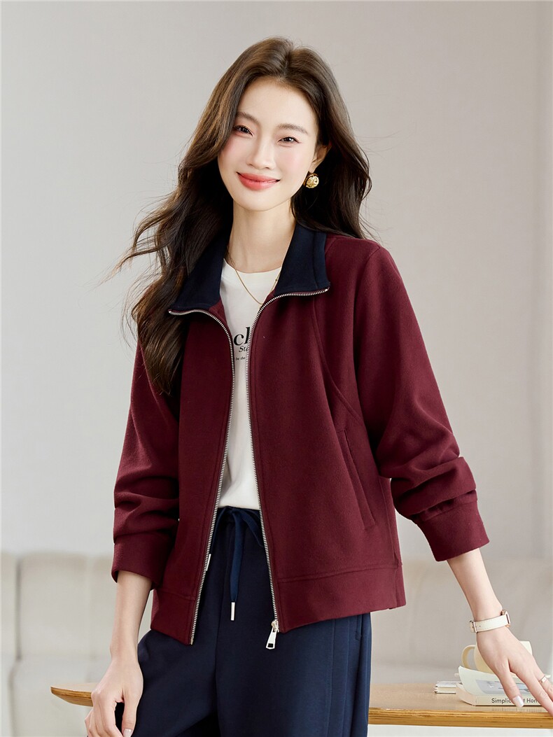 长期有货时尚拼色立领开衫卫衣短款外套女2026春秋休闲运动服上衣,女装卫衣/绒衫,璐依舞