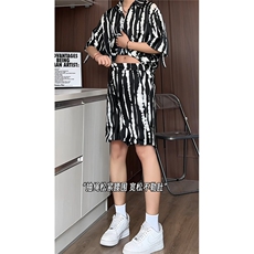 短袖衬衫男+短裤男潮流休闲套装男M-5XL大码TZ78719P50控98模特图，男装牛仔裤，星座226-1