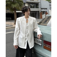 现货！25轻奢华男士蕾丝宝石纽扣假两件礼服垫肩衬衫CS167-P128，男装衬衫，电商B288