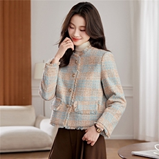 小香风外套配连衣裙女2025秋冬装新款高端毛呢显瘦百搭上衣，女装毛呢外套，婵米儿