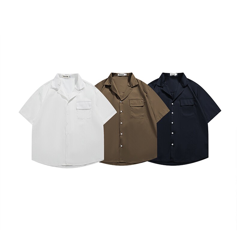 22SS纯棉日系夏季纯色短袖衬衫615-018-P45，男装衬衫，星座702-1