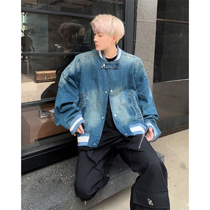 2025秋冬美式复古宽松水洗牛仔外套短款棒球服夹克 A025-Y83-P88图片