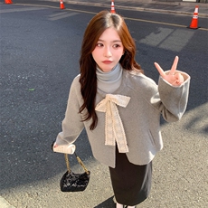 现货2026早春主推款小香风蕾丝蝴蝶结圆领双面双色羊毛短款外套，女装毛呢外套，丝露怡语