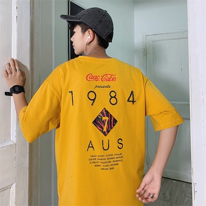 2021夏季新款港风潮流韩版宽松情侣字母印花男装短袖T恤T83-P30图片