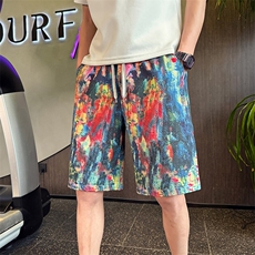 DX555-P45夏季新款美式高街彩绘图案宽松直筒五分裤男，男装牛仔裤，电商A368