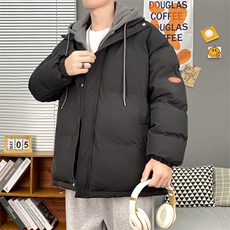 23冬季新款港风棉衣男女情侣假两件宽松连帽加厚棉服WT08无标-P60，男装棉衣，星座1402-1