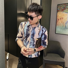 312A-117-P55新款社会小伙中袖衬衫韩版潮流男士五分袖衬衣A，男装T恤，星座312A-5