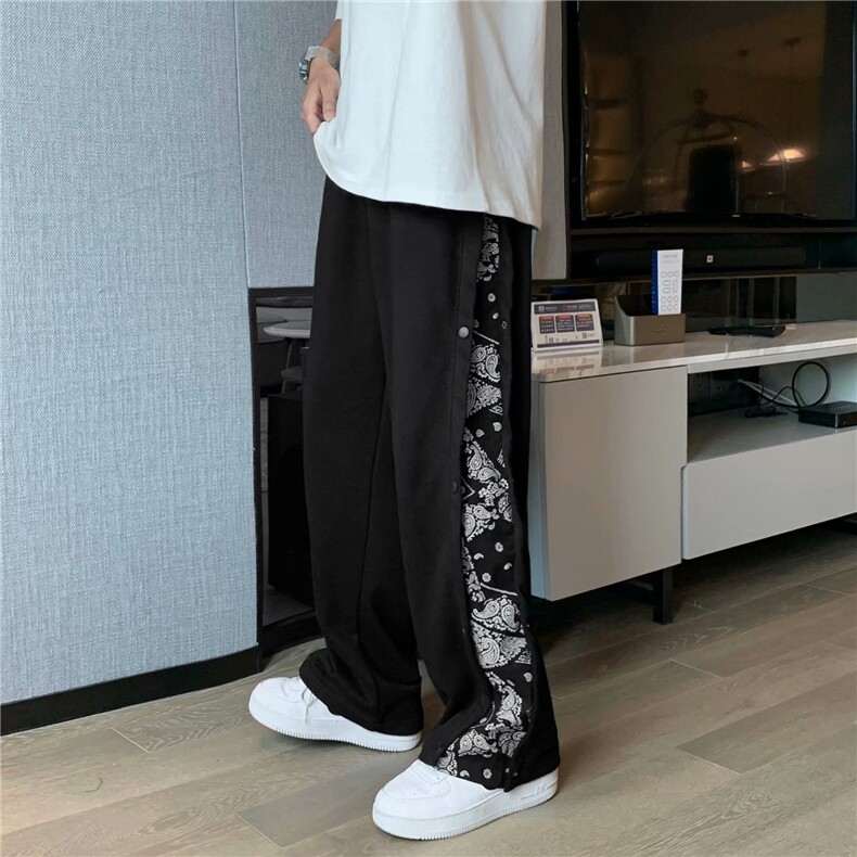 腰果花排扣裤子男韩版潮流ins高街阔腿运动裤宽松休闲裤K363-p35,男装休闲裤,星座1008