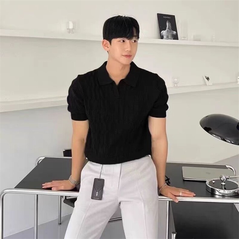 针织冰丝polo衫男短袖夏季新款潮流百搭修身帅气翻领t恤LB070-P40,男装T恤,星座1008