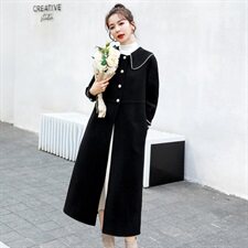 时尚韩版宽松显瘦中长款毛呢大衣女秋冬季新款气质百搭外套，女装毛呢外套，秋水欣儿