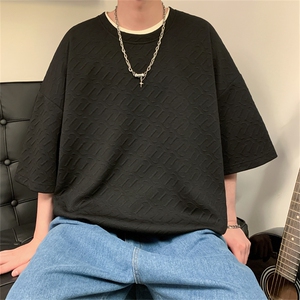 T133/特P20新款男士华夫格短袖t恤男款百搭个性上衣宽松半袖体恤