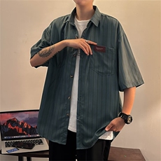 条纹衬衫男短袖夏季韩版潮流帅气休闲宽松dk制服衬衣潮SC621-P29，男装衬衫，星座1008