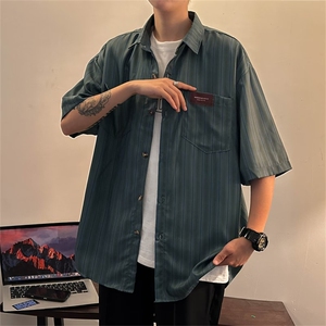 条纹衬衫男短袖夏季韩版潮流帅气休闲宽松dk制服衬衣潮SC621-P29图片