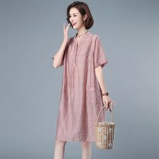 天丝连衣裙女2024夏新款时尚宽松大码中年妈妈薄款直筒中长款裙子，女装连衣裙，独衣靓
