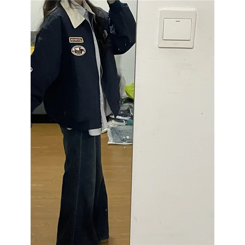 2025春季美式复古翻领外套男女新潮牌设计感宽松情侣休闲夹克上衣,男装夹克,星座506A