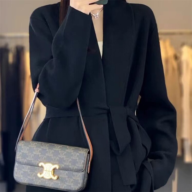 七针加厚宽松大翻领腰带羊毛开衫2025年秋季,女装羊毛衫,唯若美羊绒