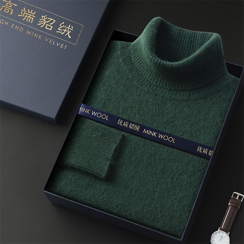 高端貂绒男士高领毛衣秋冬新款保暖时尚百搭针织衫,男装针织衫/毛衣,冬贝尔貂绒