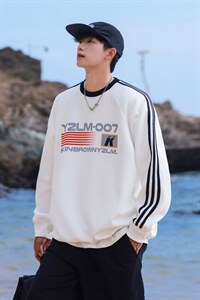 港风圆领字母印花图案设计袖子三杠织带潮流卫衣男WY77762P48控68图片