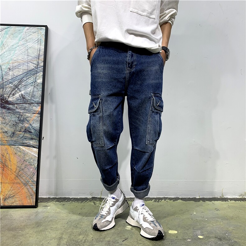 B230-5572P110美式复古多口袋工装牛仔裤男2025秋冬新款九分裤,男装牛仔裤,电商B230
