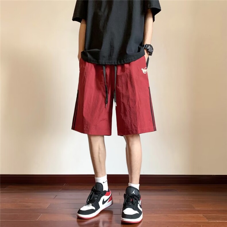 沙滩短裤男韩版潮流拼色条纹字母2024夏季新款ins五分裤K3939-P27,男装休闲裤,星座412-3