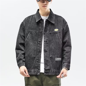 牛仔夹克工装口袋中性字母贴标渐变色外套大码M-4XL J20 P55图片