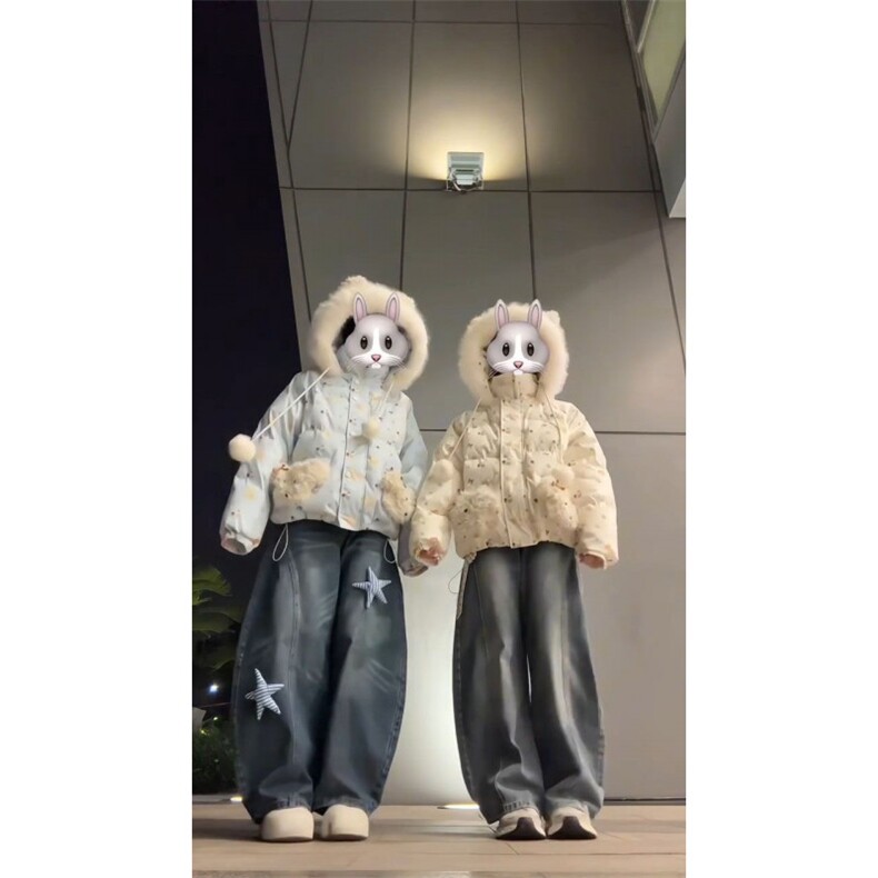 1506-1/M78371/P99女生萌卡小狗满印毛领闺蜜棉服外套冬季,男装棉衣,星座1506-1