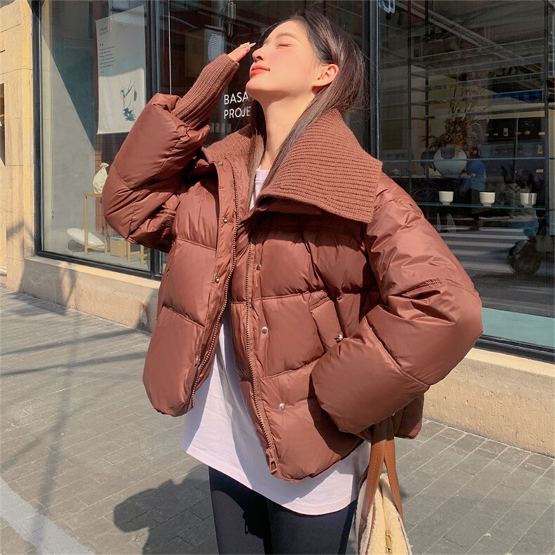 短款90白鸭绒外套毛线翻领羽绒服女装韩版时尚保暖,女装羽绒服,鑫火火