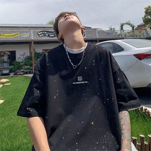 可48小时发货支持抖音得物来样二开 美式满天星亮片短袖T恤MTX645图片