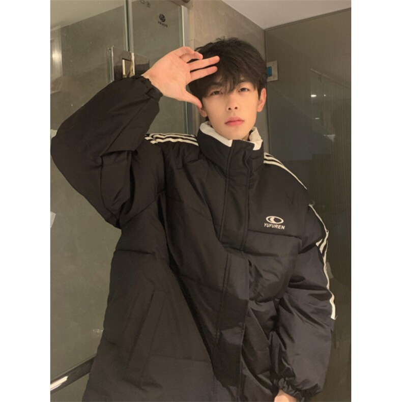 A453-P88三杠拼色棉服外套立领棉衣冬季百搭男女宽松保暖厚外套,男装棉衣,星座911