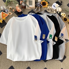 港风夏款男短袖T恤华夫格贴标印花宽松五分袖T恤衫t149P25，男装T恤，星座1013-1