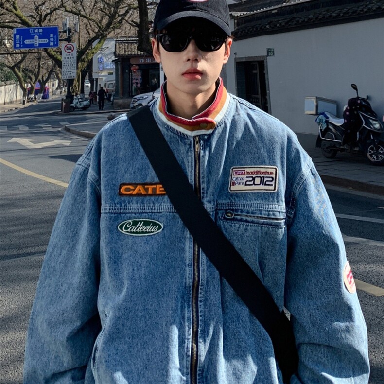 JK8945-P71美式小众立领牛仔外套男潮牌vibe复古高街痞帅,男装工装外套,电商B323A