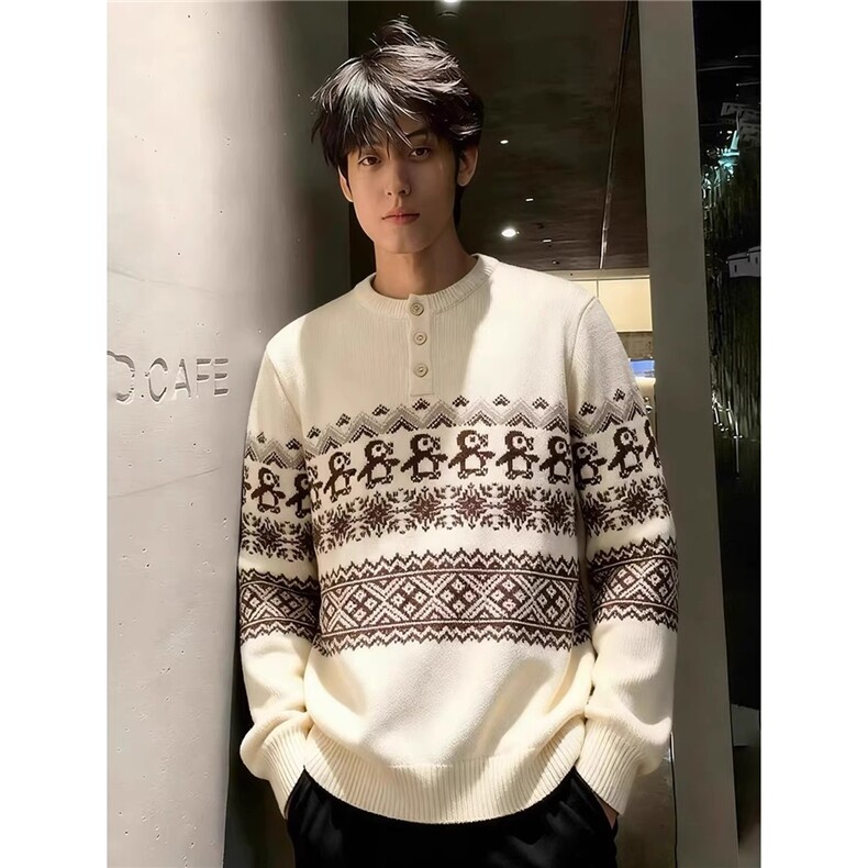 现货cleanfit圣诞企鹅费尔岛花纹毛衣男9584/P65，男装针织衫/毛衣，星座205-3