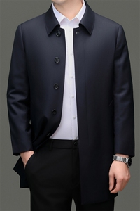 XL-N88211秋冬新款男士风衣翻领商务领导服男装纯色全羊毛外套图片