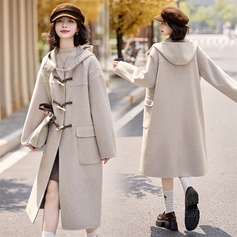 2024秋冬新休闲气质连帽双面呢大衣羊毛外套，女装双面呢大衣，半夏