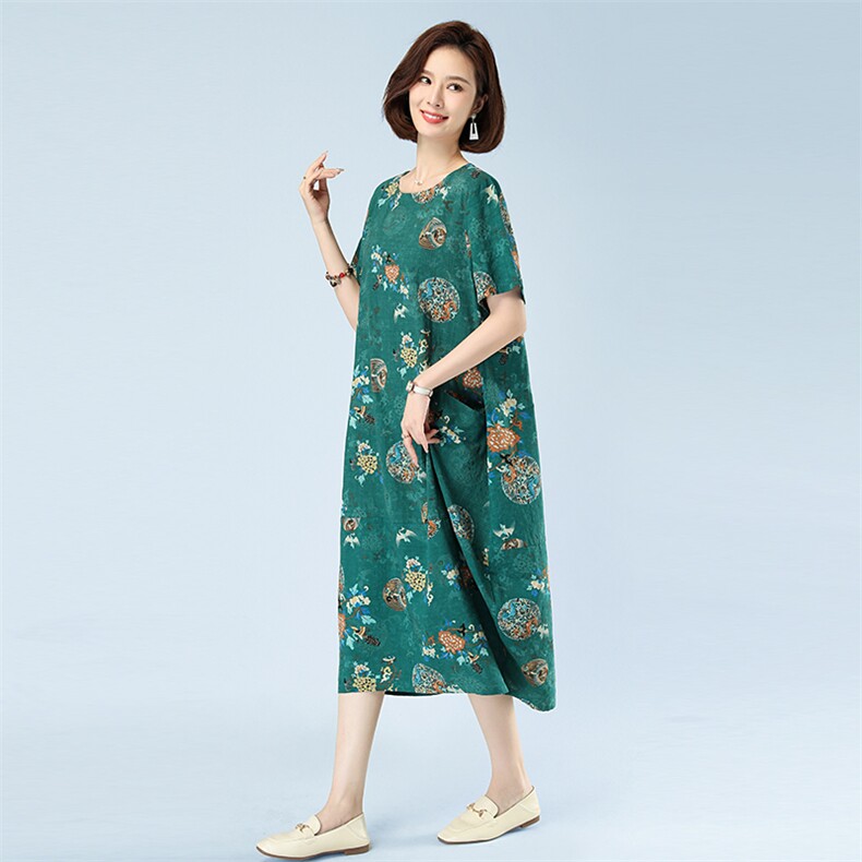 802款文艺风格宽松大码连衣裙单件长裙2023年夏季,女装连衣裙,秋牧寒烟