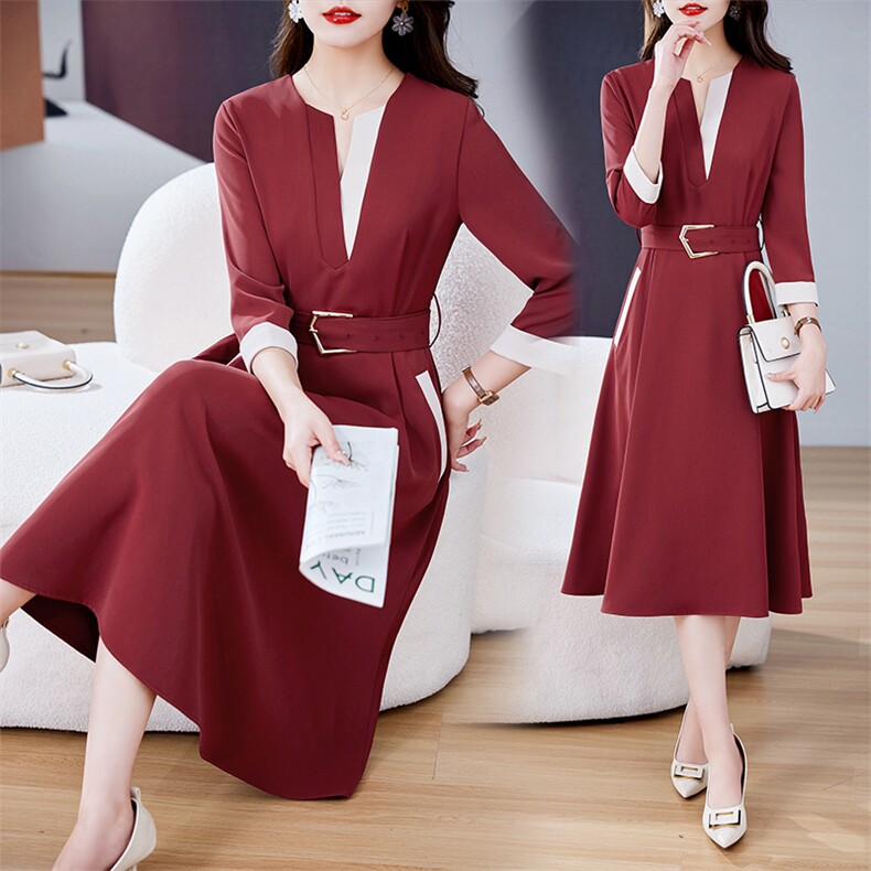 恋慕依尚秋装新款V领修身系腰带高品质连衣裙（有现货），女装连衣裙，恋慕依尚