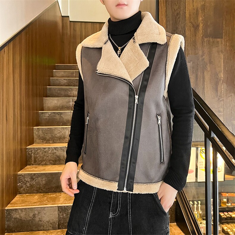 店主风翻领坎肩皮衣马甲加绒加厚男女冬季宽松休闲外套D011-P88,男装皮衣,星座717