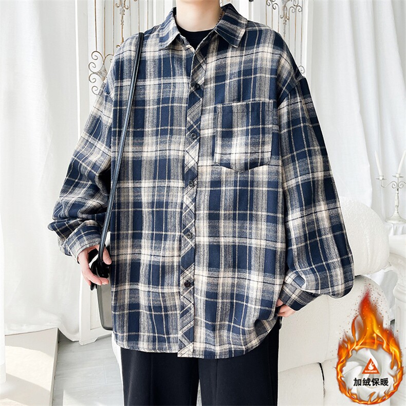 格子长袖衬衫内搭外套加绒保暖C2194JR（加绒）特P40/C2194特P32,男装衬衫,电商A007